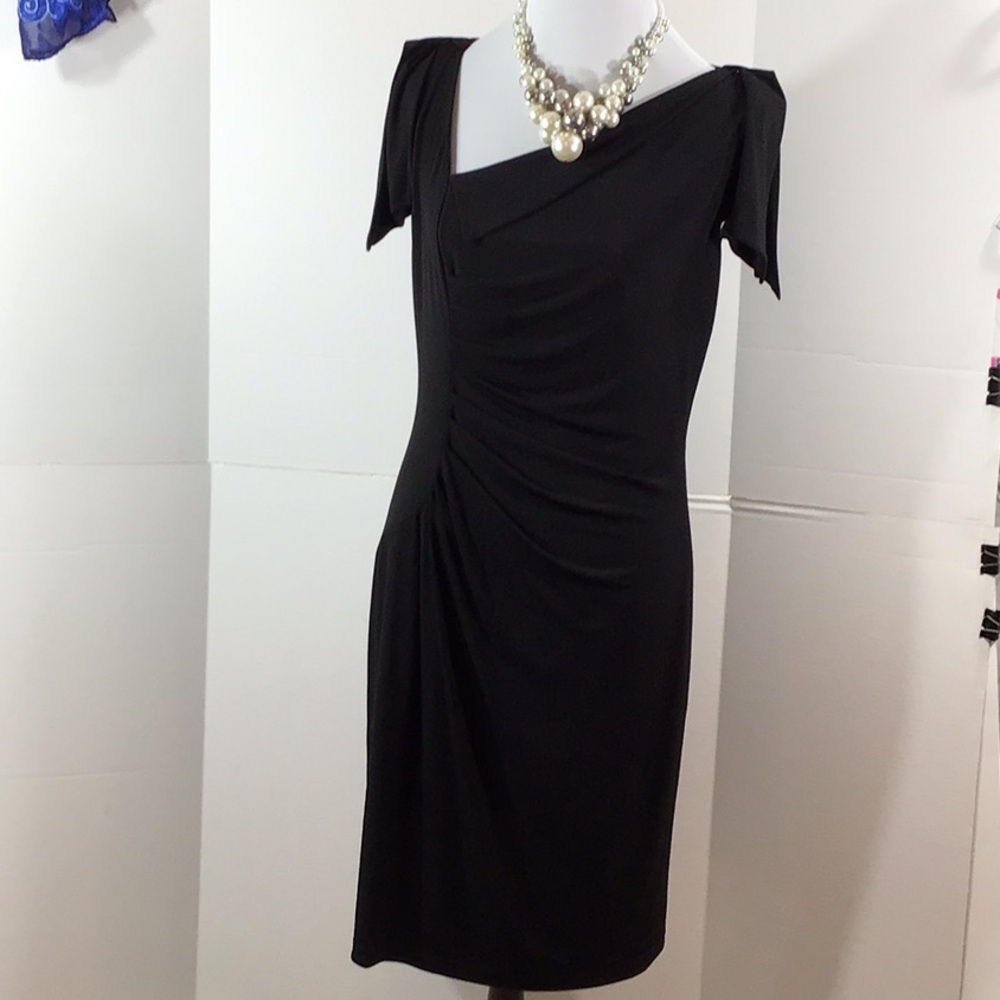 David Meister flutter sleeve sheath black dress 10
